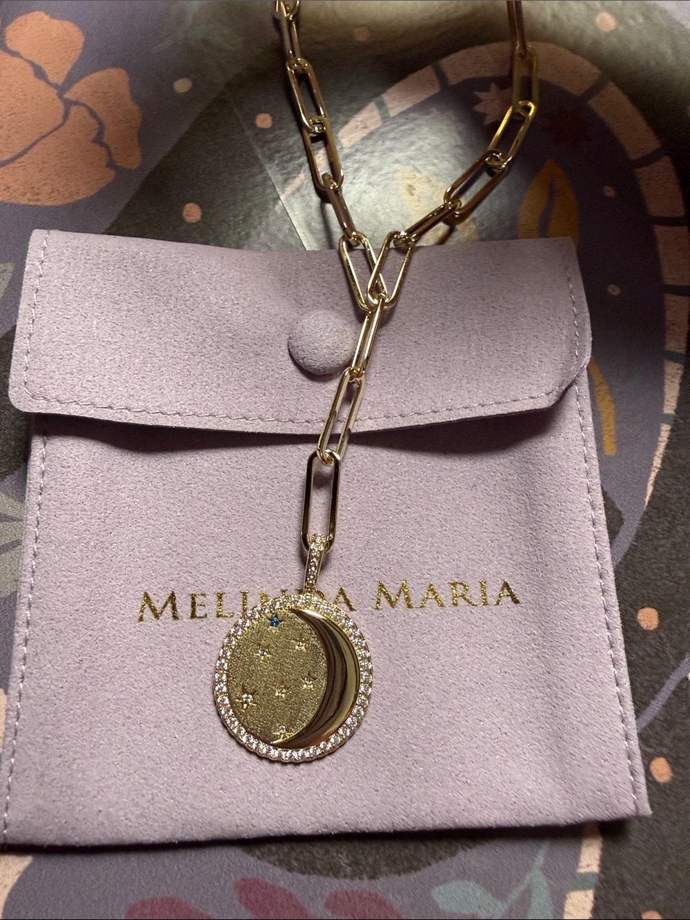 Melinda Maria Gold Crescent Moon and Star Pendant Necklace